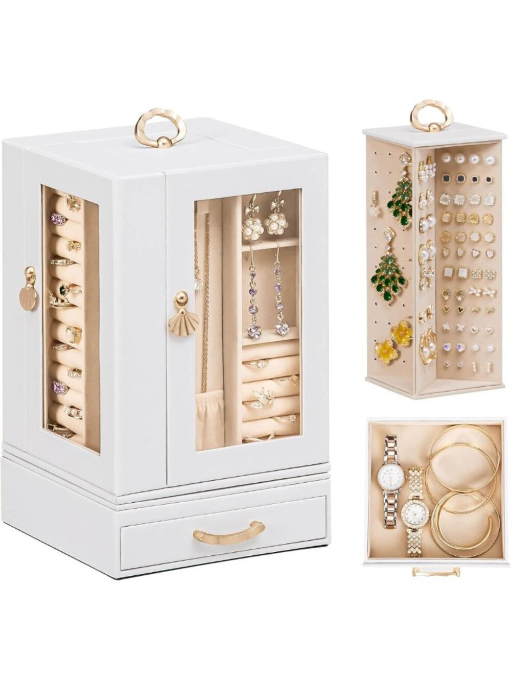Elegant 360° Rotating Jewelry Box for Women with Clear Window - Luxury Organizer